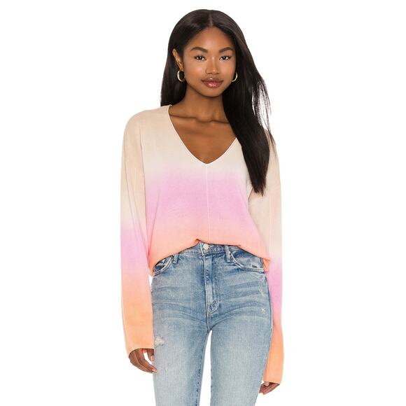 SANCTUARY | Women’s Horizon Sweater Pink Sherbet Ombre Cotton Blend V-Neck Small - Picture 8 of 12